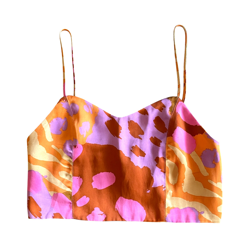 CHRISTIAN LACROIX Women Size Small NWT Satin Animal Abstract Print Crop Cami Top